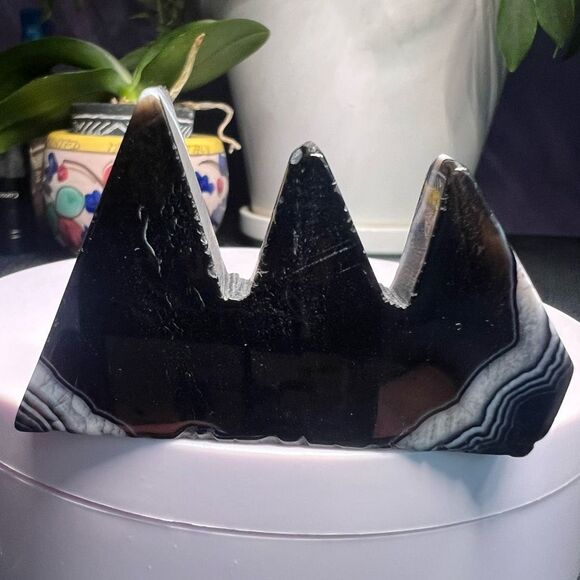 Black Agate Quartz Crystal Mountain Carving (#8) - Picture 7 of 12